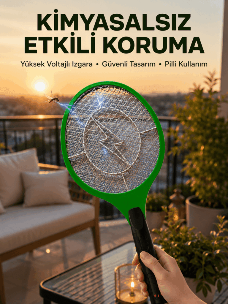 Hafif ve Ergonomik Elektronik Böcek Öldürücü – Güvenlik Koruması ile Pil Kontrollü