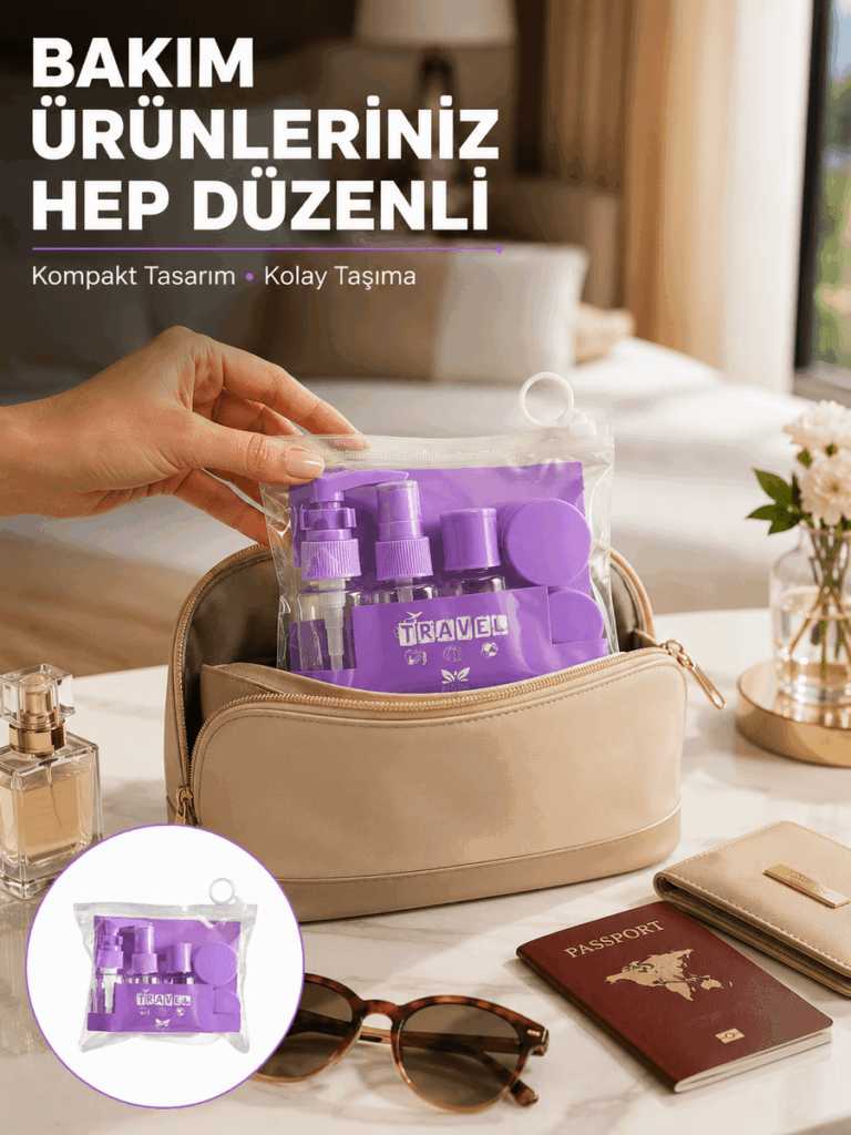 Seyahat Bakım Seti 5 Parça Sızdırmaz Şeffaf Kapaklı 30ml Yeni Nesil