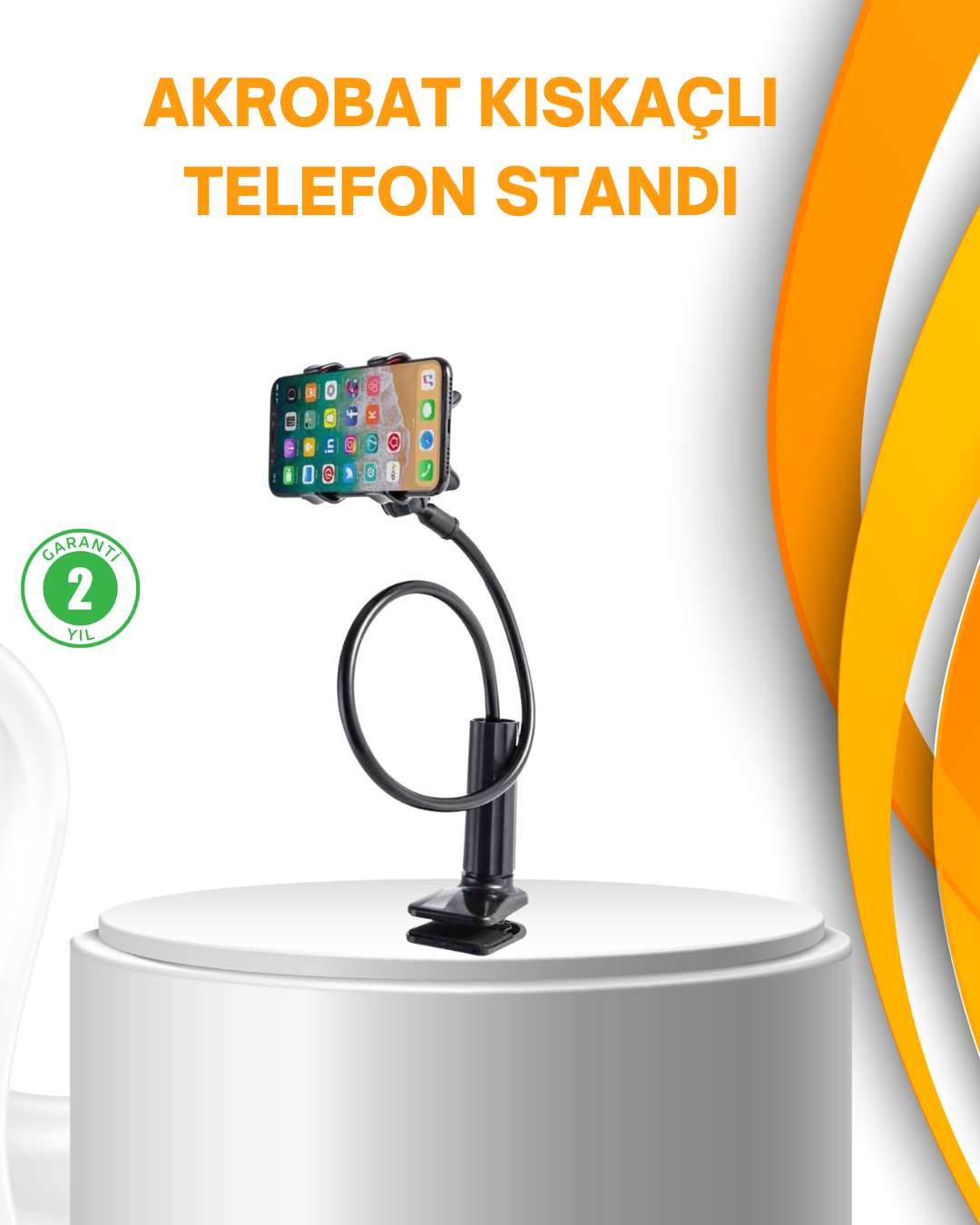 Esnek Gövdeli Mandallı Masaüstü Telefon Tutucu