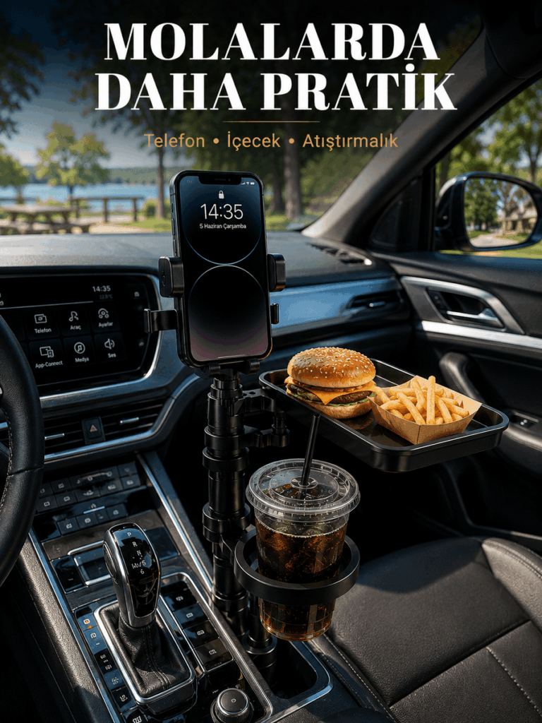 Çok Amaçlı Araç Organizeri Telefon Tutucu ve Bardaklık Aparatı