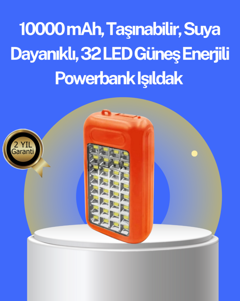 Suya Dayanıklı Güneş Paneli Destekli Powerbank ve Işıldak