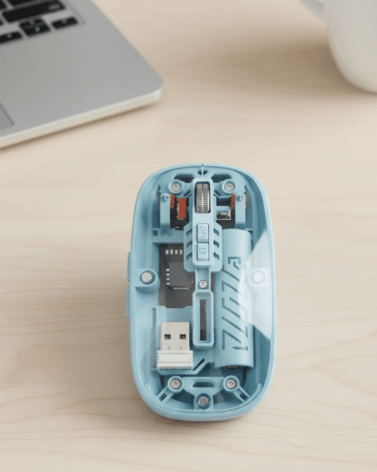 Bluetooth 5.2 ve 2.4G USB Kablosuz Mouse Pilli Mavi Tasarım