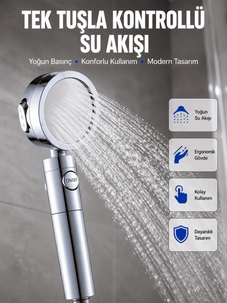 Masaj ve Yağmur Modlu Su Tasarruflu Duş Başlığı