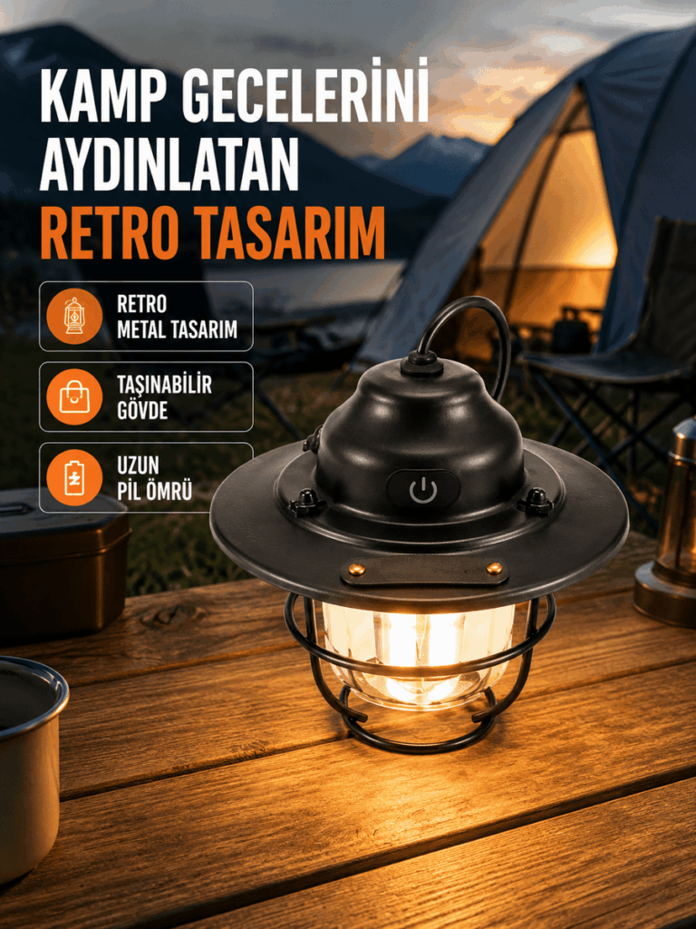 Dekoratif ve Fonksiyonel Taşınabilir Kamp Gece Lambası