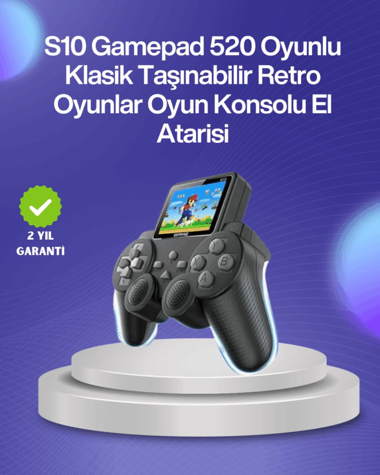 500 Oyunlu Nostaljik El Tipi Oyun Konsolu, Taşınabilir Şarjlı Cihaz, Renkli Ekran ve TV Destekli