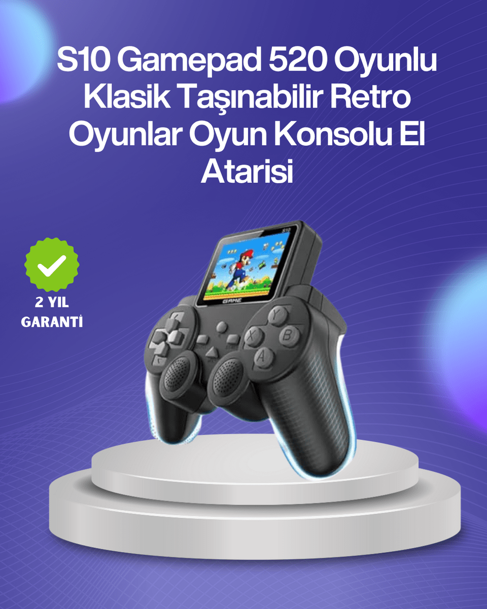 500 Oyunlu Nostaljik El Tipi Oyun Konsolu, Taşınabilir Şarjlı Cihaz, Renkli Ekran ve TV Destekli
