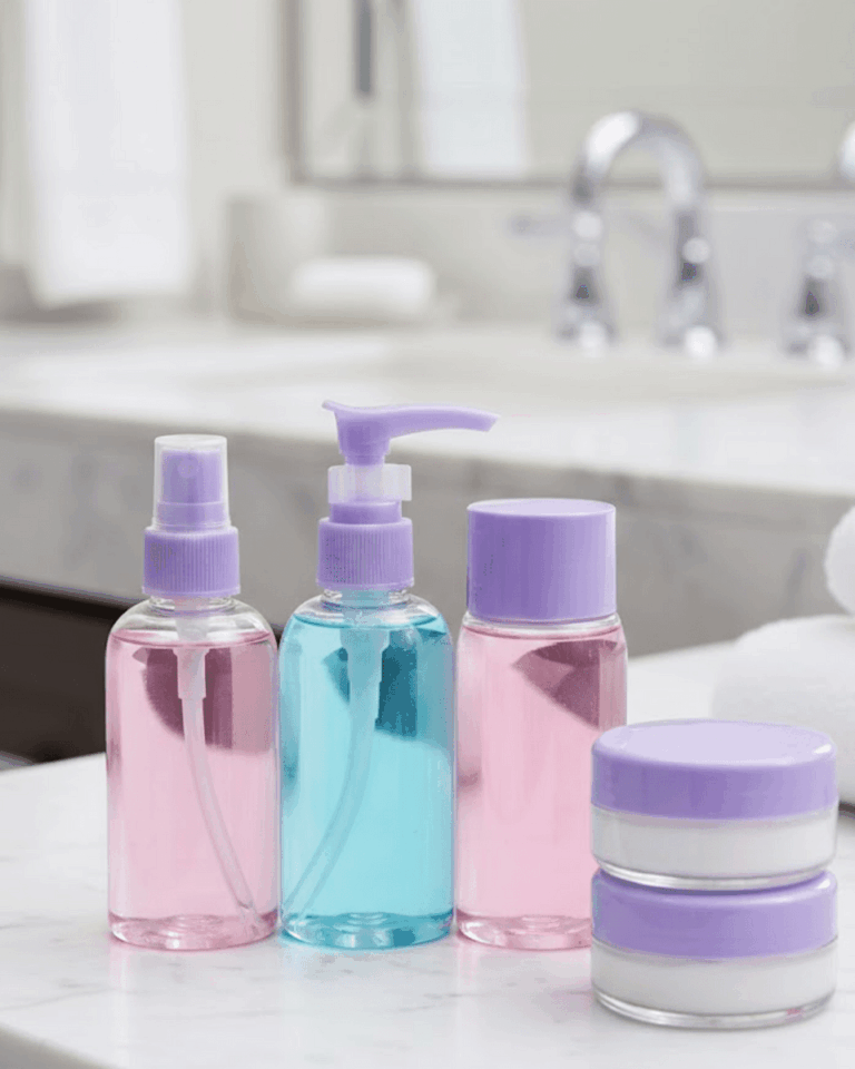 Taşınabilir 5’li Seyahat Banyo Seti Şeffaf Kozmetik Kapları