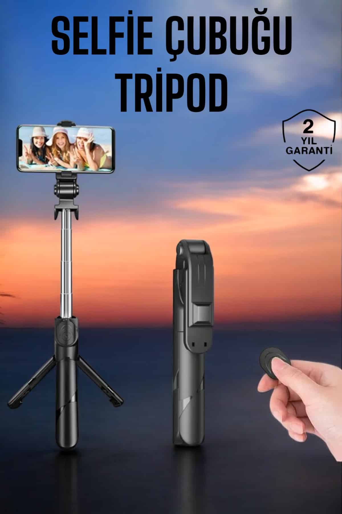 Tripod Kablosuz Bluetooth Bağlantılı Selfie Çubuğu 360 Derece Dönebilen