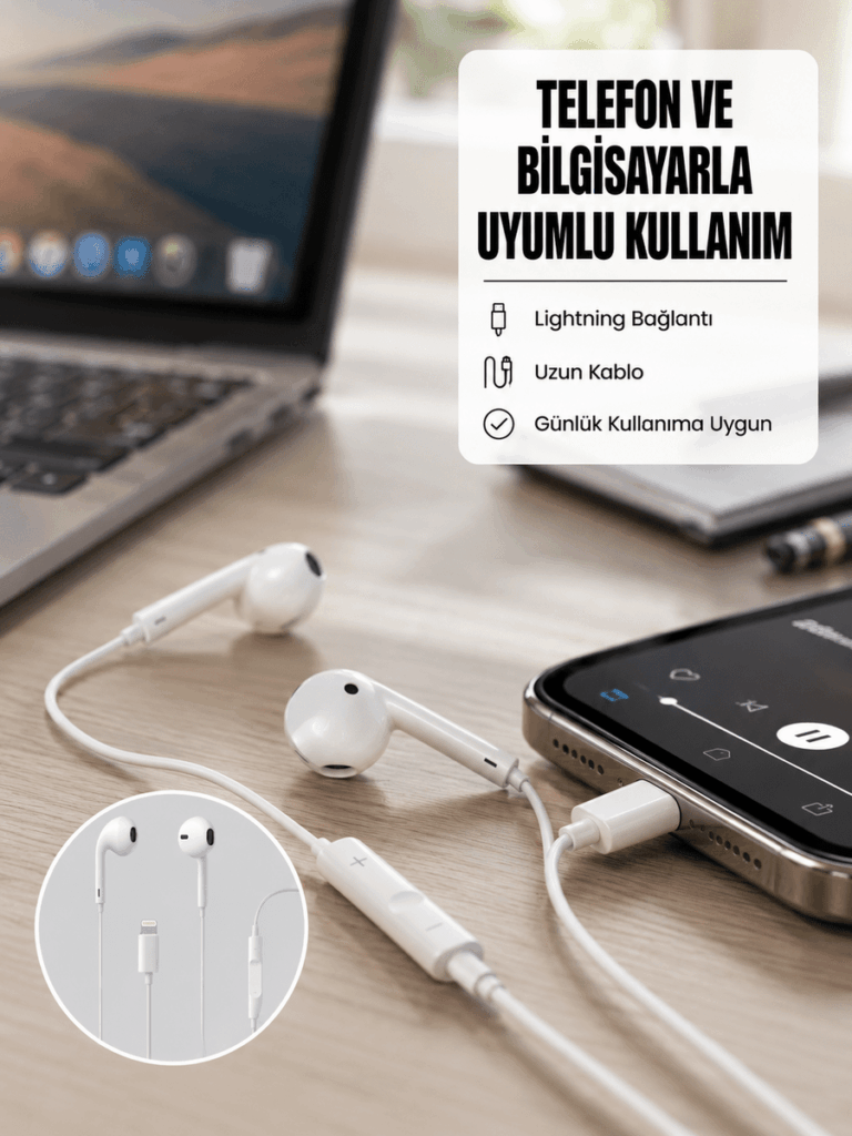 Yüksek Ses Kaliteli Mikrofonlu Kablolu Kulak İçi Kulaklık