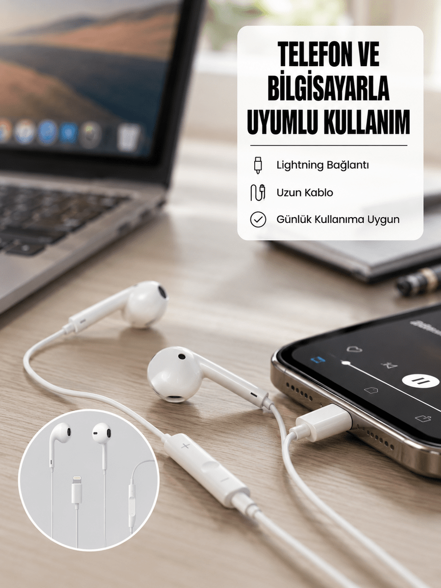 Yüksek Ses Kaliteli Mikrofonlu Kablolu Kulak İçi Kulaklık