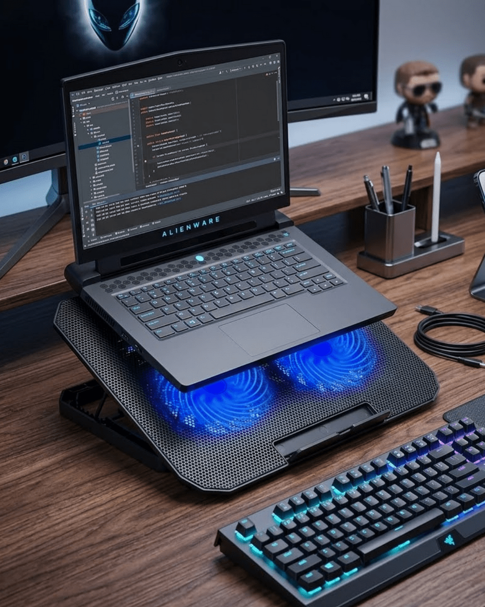 Çift Fanlı Sessiz Laptop Soğutucu 17 İnç Uyumlu Yükseltici Stand