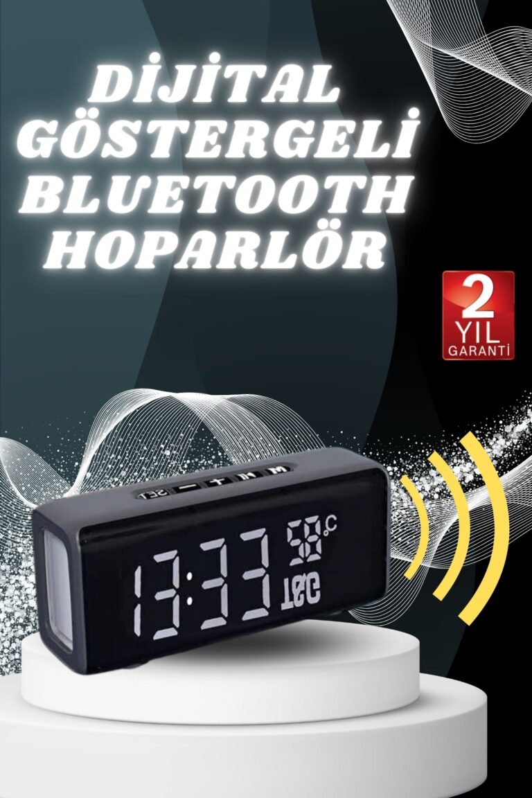 Dijital Göstergeli Bluetooth Hoparlör Speaker Taşınabilir Kancalı Saat Göstergeli