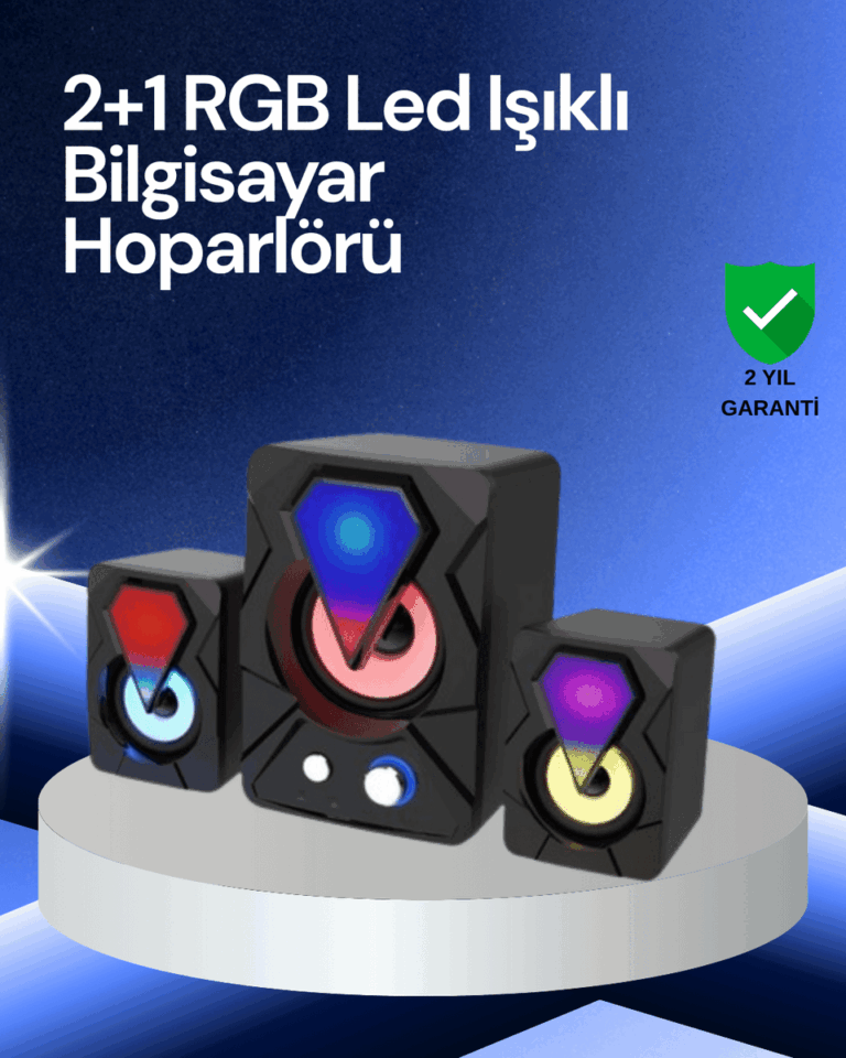 RGB LED Işıklı 2.1 USB Oyun Hoparlörü Derin Bas ve Net Ses