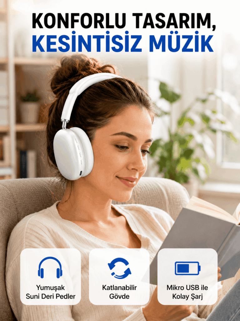 Katlanabilir Bluetooth V5.0 Kablosuz Kulaklık | 400 mAh, Gürültü Azaltma Yeni Nesil