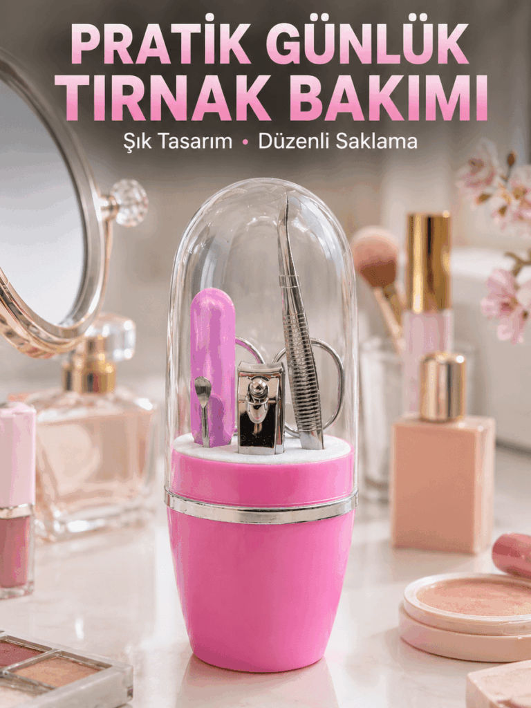 Taşınabilir Manikür Seti Pembe Tırnak Bakım ve Kişisel Bakım Kiti