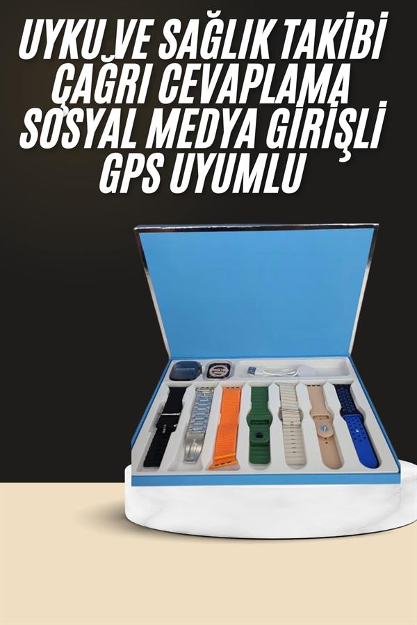 7 Kordonlu Unisex Akıllı Saat Çoklu Kordon Seçeneği Amoled Ekran