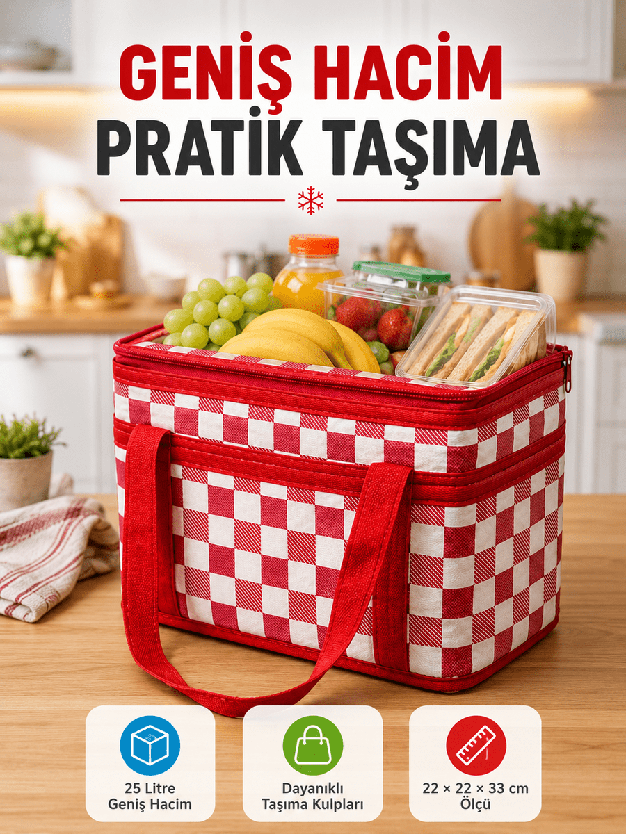Isı Yalıtımlı Termos Piknik Çantası Geniş Hacimli Soğuk ve Sıcak Taşıma Çantası