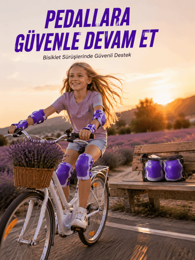 Mor Çocuk Kaykay Paten Scooter Bisiklet Koruyucu Dizlik Seti