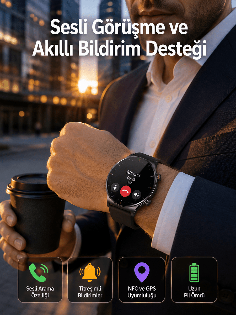Akıllı Saat Adımsayar Nabız Ölçer Titreşim Özellikli Çağrı Cevaplama Sosyal Medya Yeni Nesil