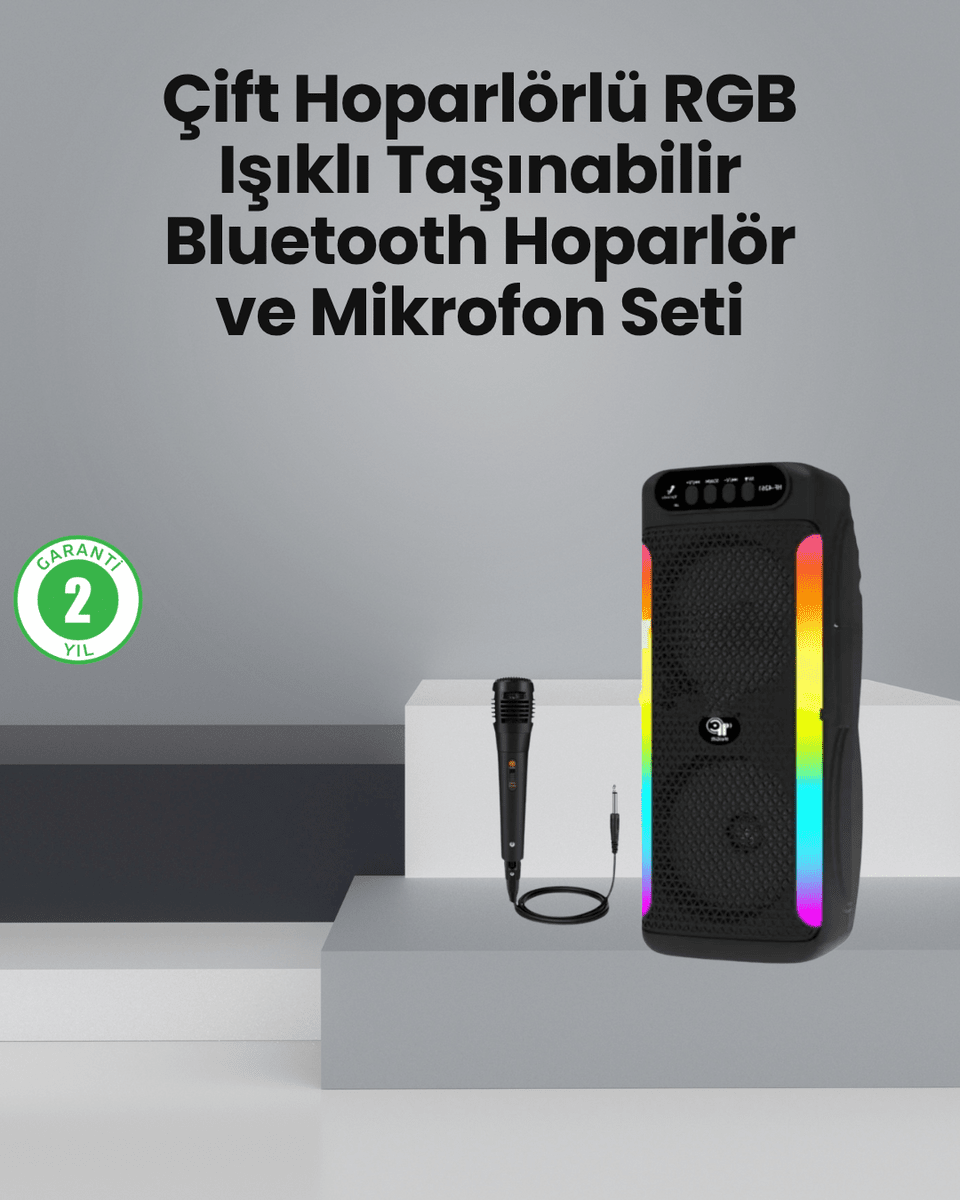 Taşınabilir Şarjlı Hoparlör USB, SD Kart, AUX Girişli