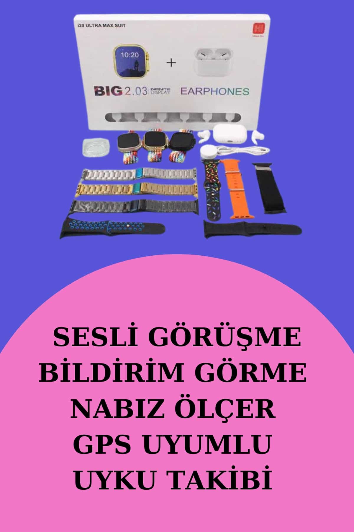Akıllı Saat Bluetooth Kulaklık Hediyeli Bildirim Görme Sesli Görüşme Çoklu Kordon