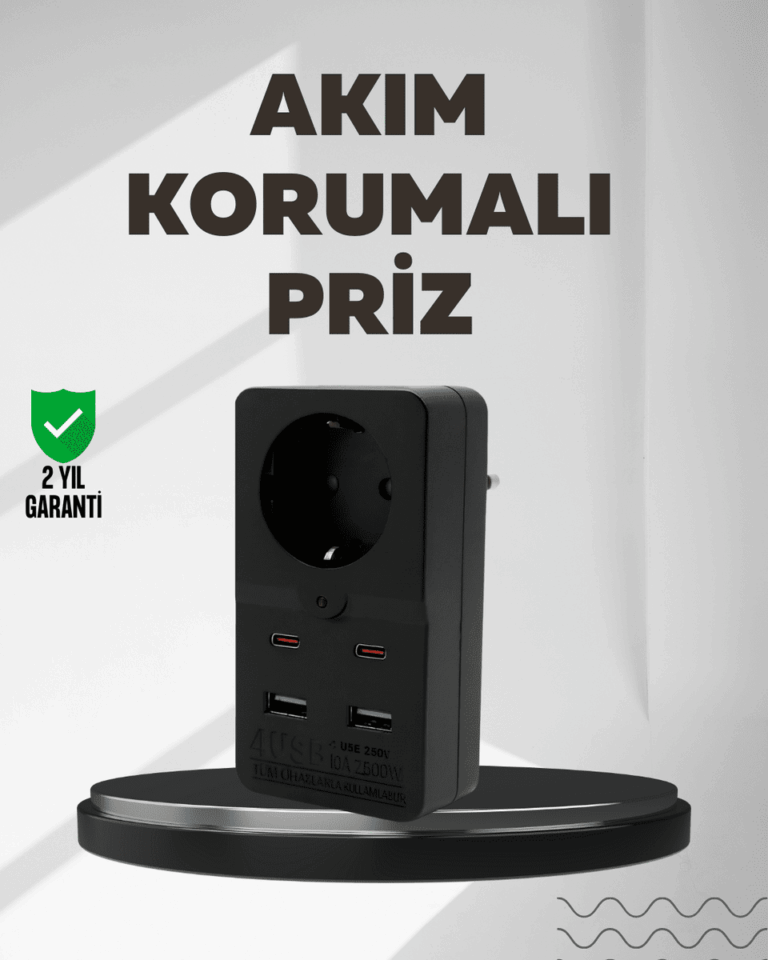Tip Akım Koruma Prizi 10A 2500W USB Type C Destekli
