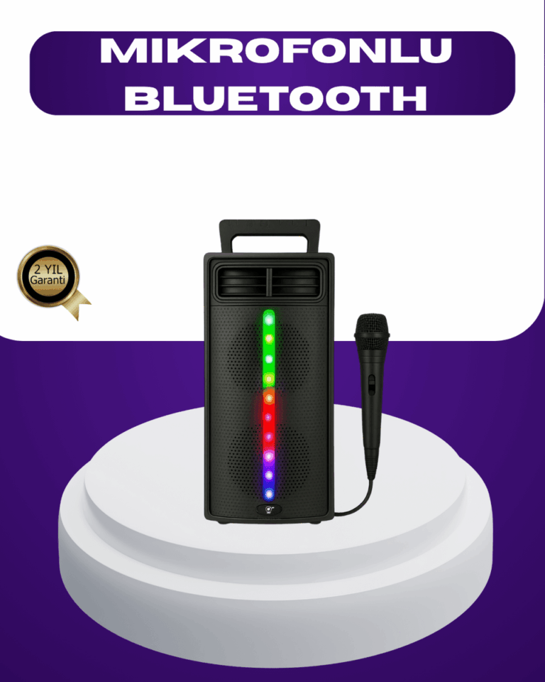 Bluetooth Işıklı Hoparlör – 2x5W Güç | USB + TF Kart + FM Radyo | Siyah Renk