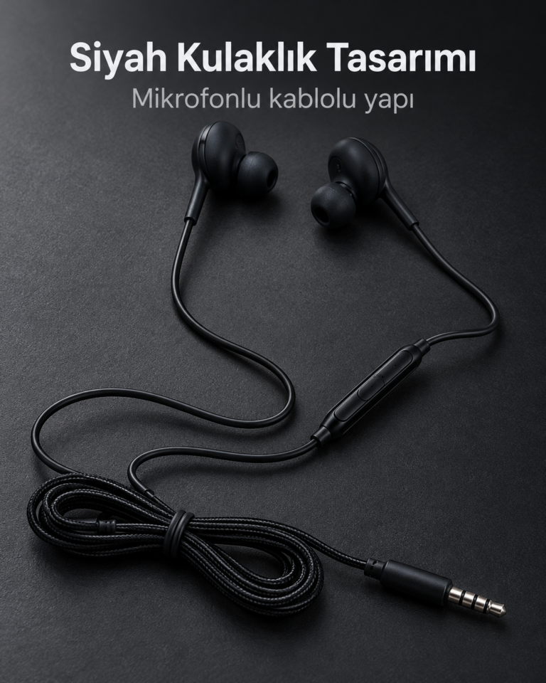 Silikon Uçlu Mikrofonlu Siyah Kablolu Kulak İçi Kulaklık