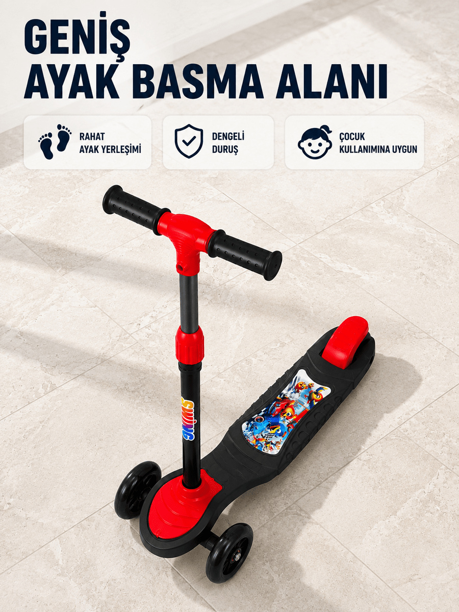 Çocuklar İçin 3 Tekerlekli Scooter Ayarlanabilir Gidonlu Eğlenceli Sürüş Aracı