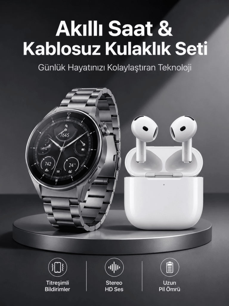 Akıllı Saat ve Kulaklık Seti Bildirim Görme Arama Cevaplama ANC Özelliği