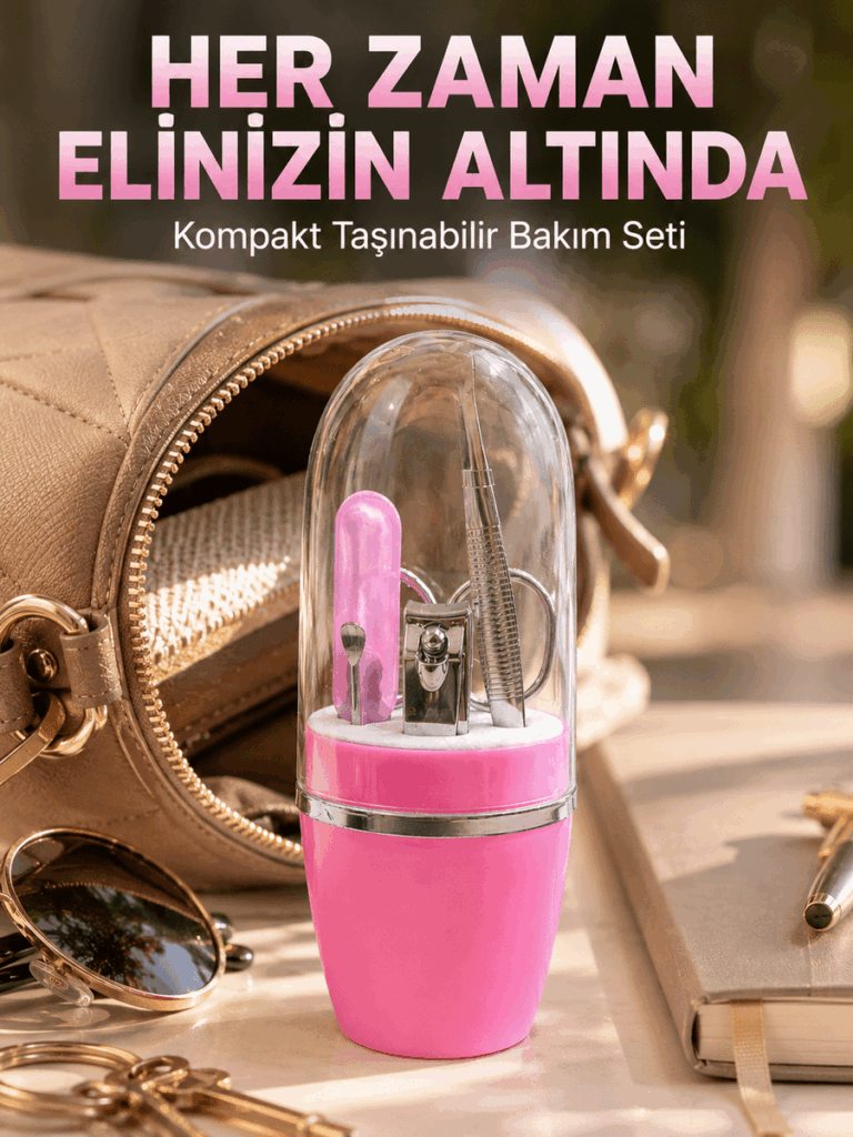 Pembe Manikür Pedikür Bakım Seti Cımbız Tırnak Makası Makas Törpü