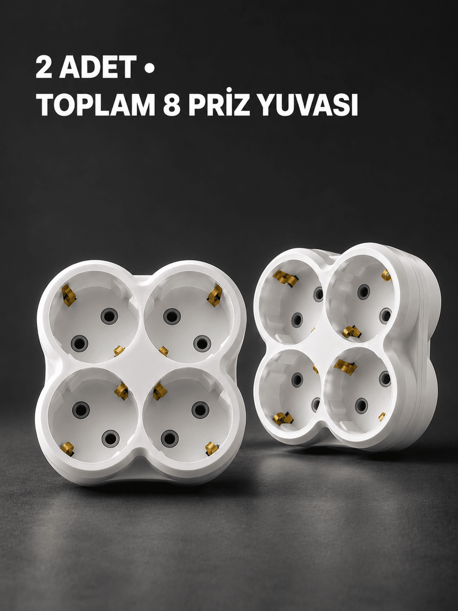 Duvar Tipi 4 Çıkışlı Priz Çoğaltıcı Kablosuz Kompakt Tasarım 2 Adet