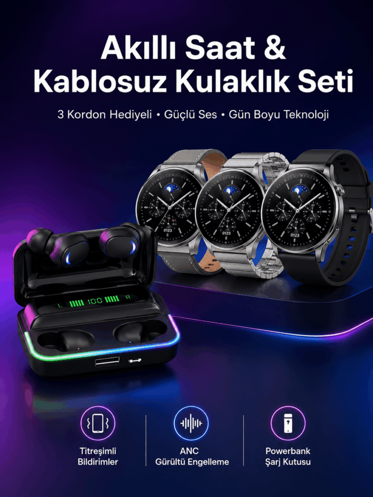 Yeni Nesil Akıllı Saat Ve Bluetooth Kulaklık Titreşim Bildirimleri Uyku Takibi
