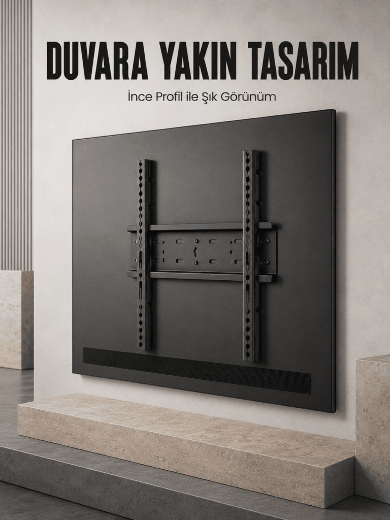 Sabit Televizyon Askı Aparatı 50"-95" İnce Profil Sağlam Metal TV Duvar Braketi