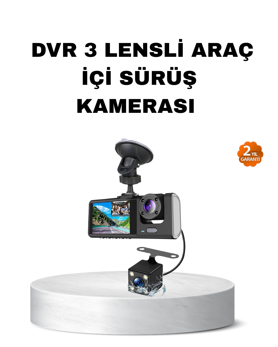 Üç Kameralı Araç İçi Kayıt Sistemi Full HD Gece Görüşlü ve G-Sensör Destekli