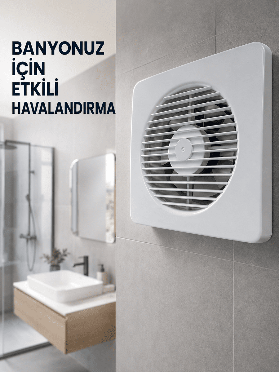 20 W Havalandırma Fanı 150 mm Bağlantı Çapı 20,8 x 20,8 cm Dekoratif Aspiratör