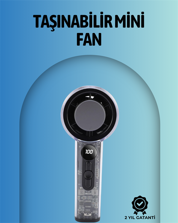 Şeffaf Kasa El Fanı | 5V 2A | 100 Kademeli Hava Akışı | Type-C Girişli