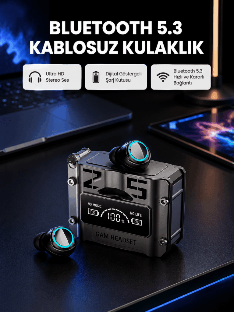 Kablosuz Bluetooth 5.3 Kulaklık – Aktif Gürültü Engelleme ve Gecikmesiz Oyun Modu