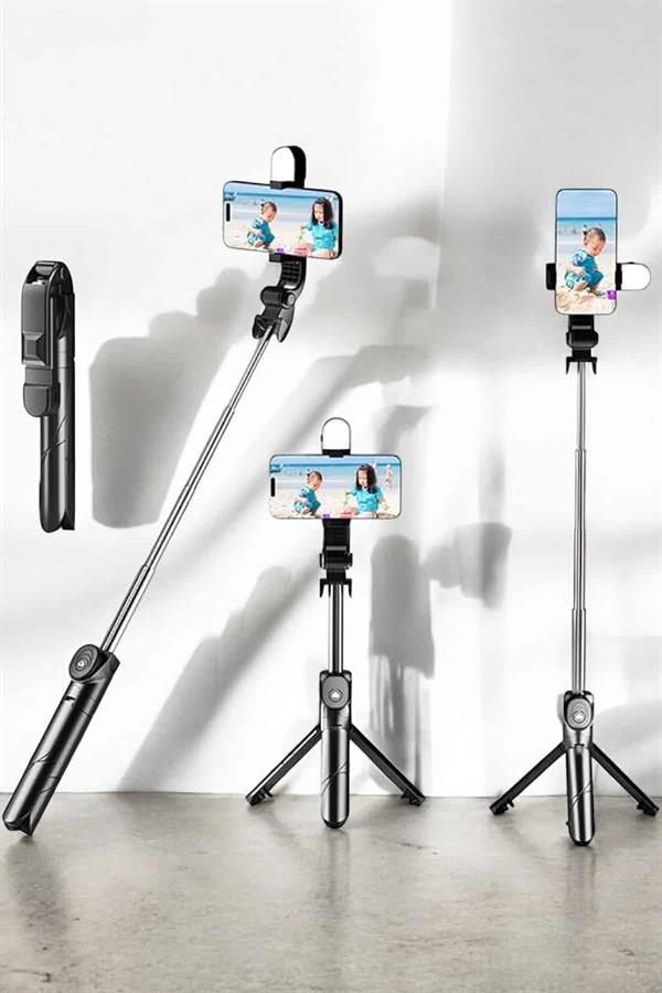 Tripod Kablosuz Bluetooth Bağlantılı Selfie Çubuğu 360 Derece Dönebilen