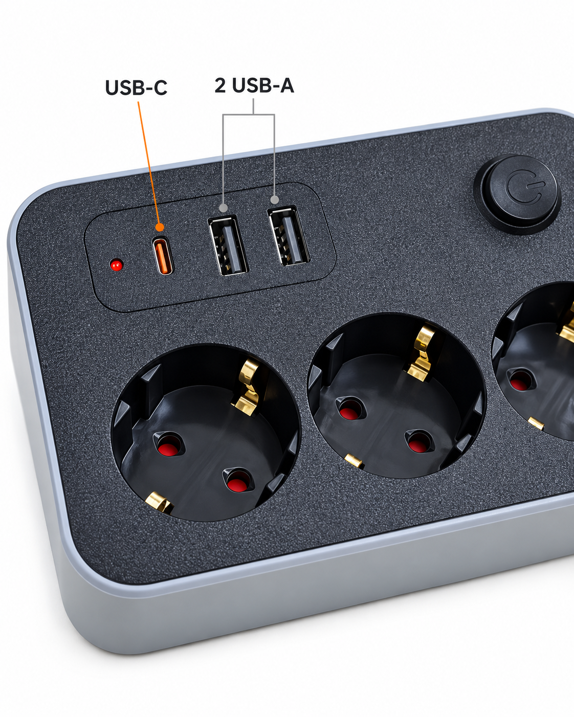 Masaüstü Kullanıma Uygun Anahtarlı USB ve Type C Çıkışlı Termal Akım Korumalı Priz