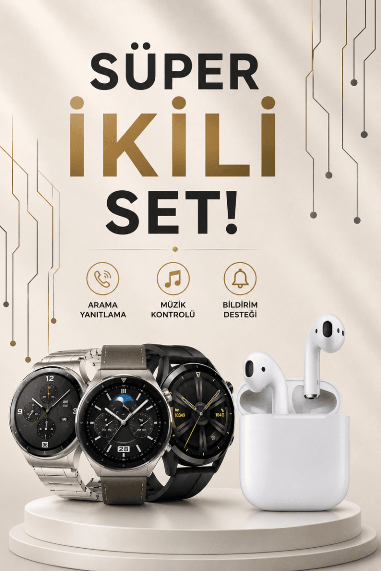 Akıllı Saat ve Kulaklık Seti Dokunmatik Ekran 5.0 Bluetooth Bağlantılı Sesli Görüşme