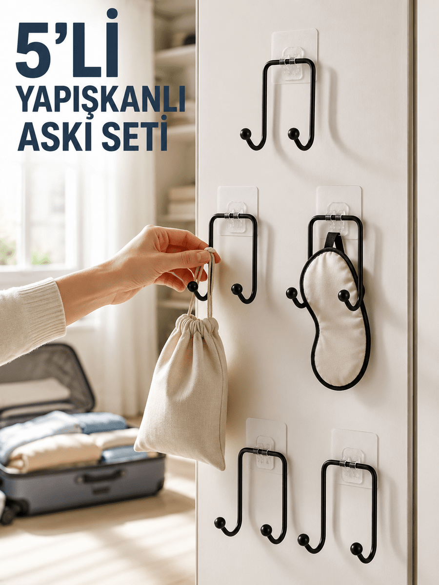 5 Adet Yapışkanlı Askı Çok Amaçlı Mutfak Banyo Düzenleyici Askılık