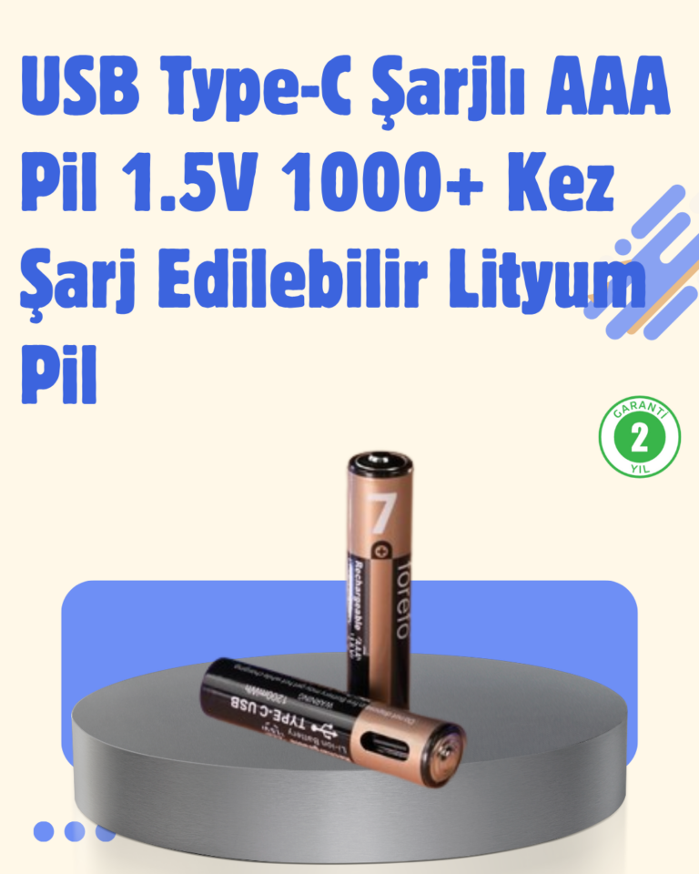 USB Type-C Şarjlı AAA Lityum Pil 1000+ Şarj Döngüsü ile Uzun Ömür