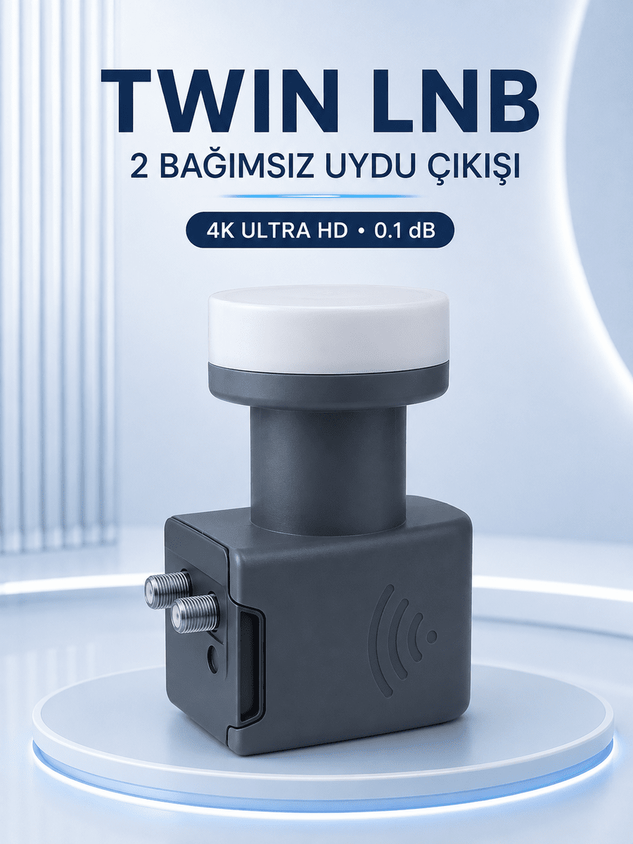 Ku Band Twin LNB Çift Çıkış 4K Ultra HD Destekli 0.1 dB Uydu Anten LNB