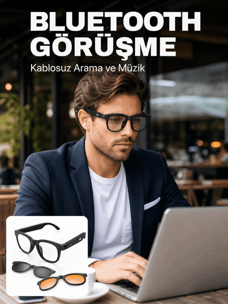 Yapay Zekâ Destekli Akıllı Bluetooth Gözlük Dokunmatik Kontrol Manyetik Lens ve Kablosuz Görüşme Özellikli