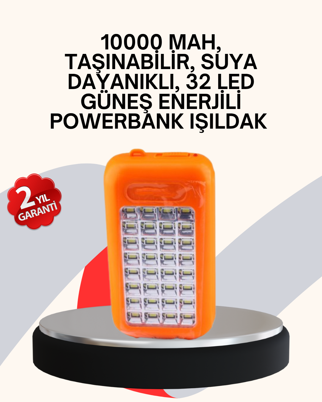 Güneş Paneli ile Şarj Olan 32 LED’li Powerbank Cihazı