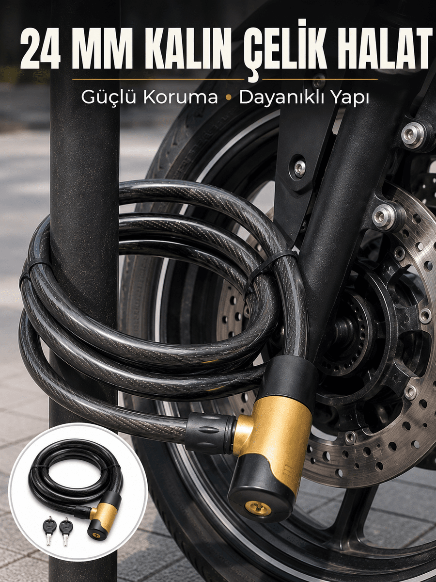 Güçlü Çelik Halat Yapısıyla Motosiklet, Bisiklet ve Scooter İçin Güvenli Kilit