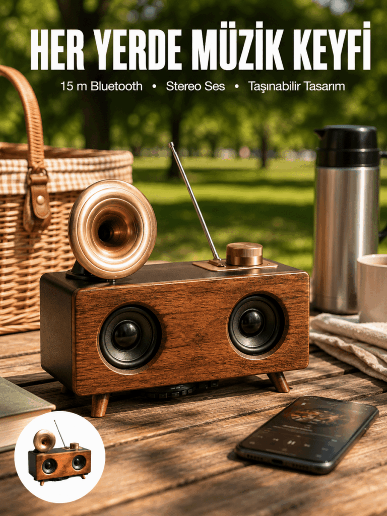 Bluetooth Hoparlör Ahşap Klasik Retro Gramofon Bluetooth Müzik Kutusu