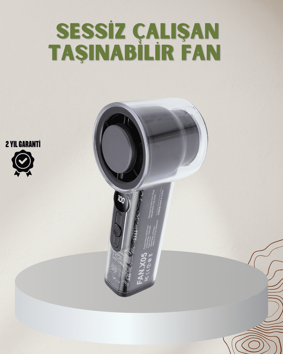100 Kademeli Ayarlanabilir Mini Fan | Dijital Ekranlı Serinletici