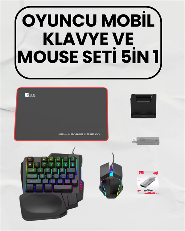 Bluetooth 5.3 Bağlantılı Mobil Oyun Dönüştürücü Set – Klavye + Mouse + Adaptör
